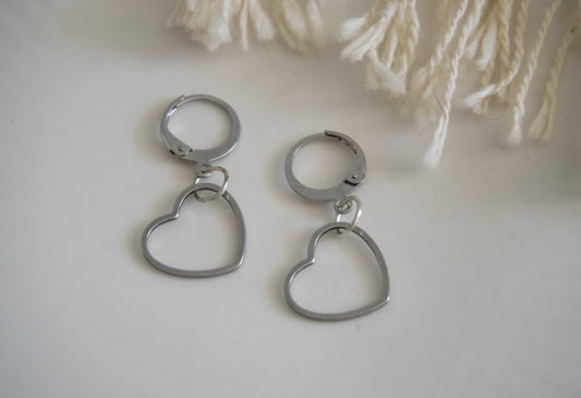 Silver Heart Hoops